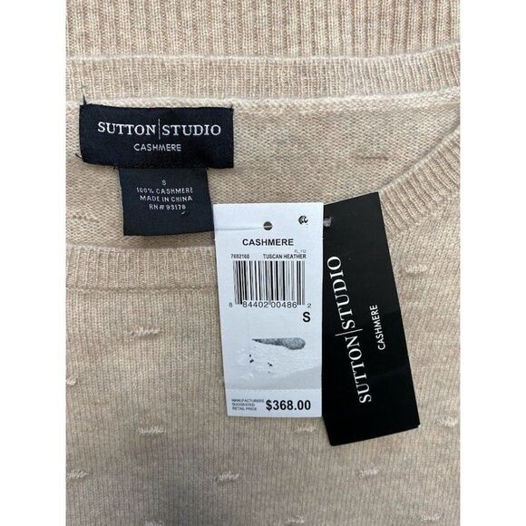 Sutton Studio $368 Cashmere Sweater‎ Women's SMALL Beige Crewneck Soft NEW - Picture 4 of 7